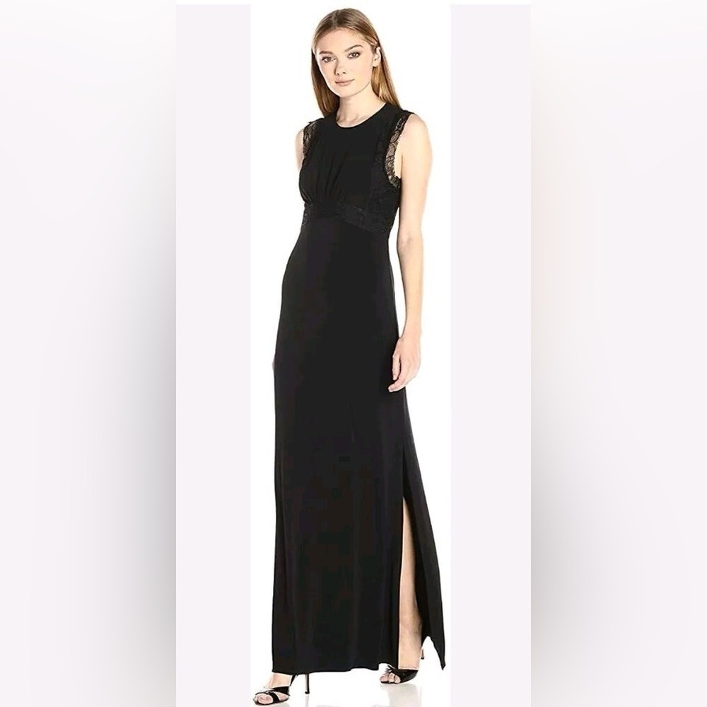BCBGeneration Black Lace High Neck Maxi Gown Side Slit Formal Evening Dress XS